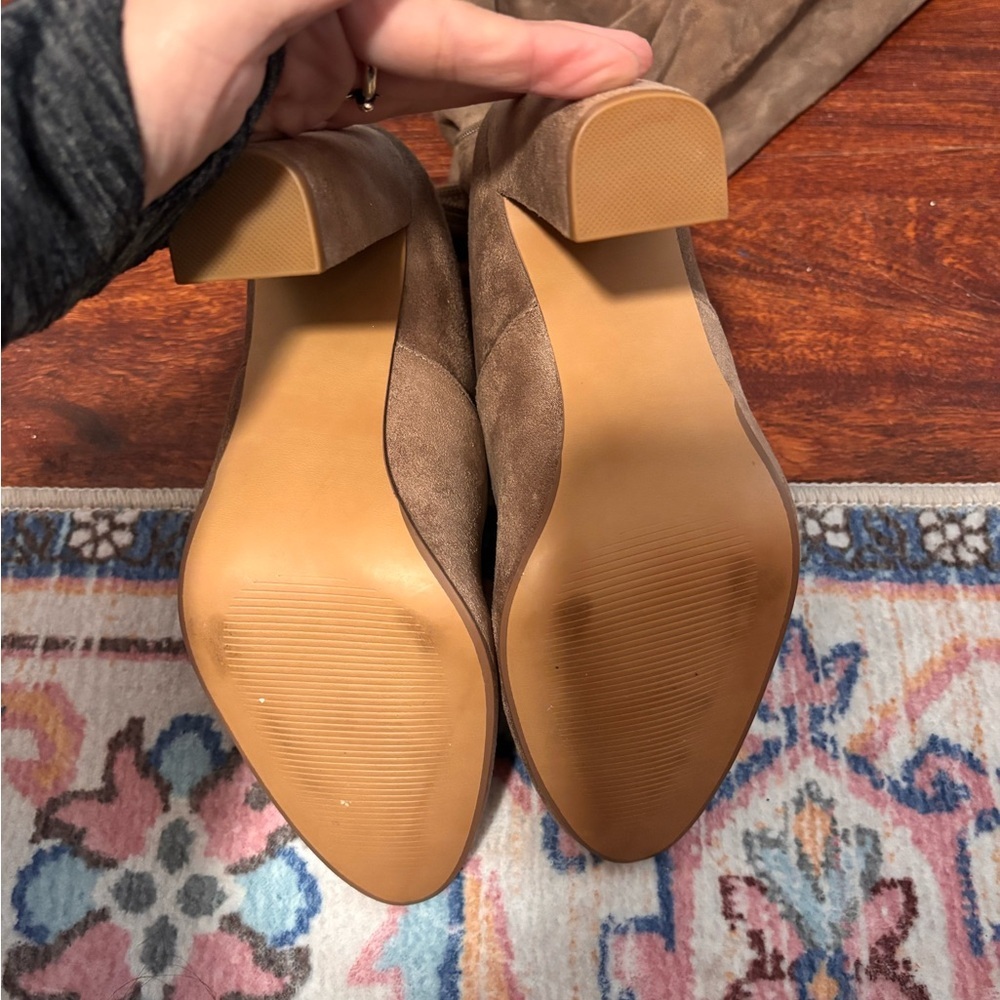 STEVE MADDEN Emotions Women's Over-the-Knee Faux Suede Boots - Taupe Heeled - Picture 4 of 6